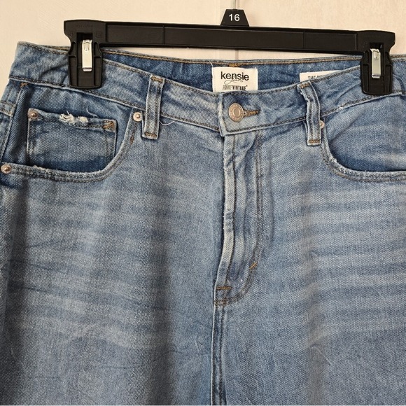 Kensie True Vintage Womens 8 Jeans Blue Denim Wide Leg Cropped Baggy Split Hem - Picture 2 of 10